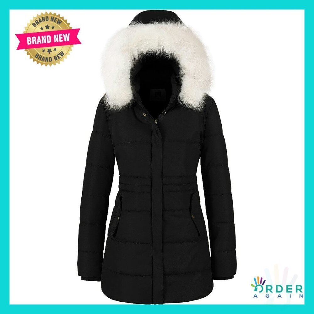 Long Puffer Parka with Removable Faux Fur Hood Waterproof Winter Coat